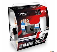 2x H3 Lunex NIGHT VISION 3600K 55W 12V Lampadine Faro Alogene PK22s Hard Case