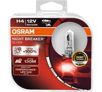 2x H4 60/55W Osram Notte Breaker Argento +100% Lampadina Lampada Faro