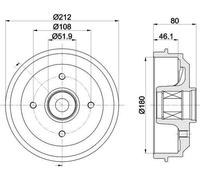 2x HELLA 8DT 355 302-811 Tamburo freno Ø180mm Posteriore