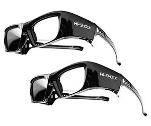 2x Hi-SHOCK® RF Pro "Black Diamond" | Occhiali 3D Attivi per proiettore 4K: JVC®, SONY®, EPSON® | compatibili con JVC® PK-AG3 & PK-EM2 3D Syncro Emitter / SONY® TDGBT500A & TMR-RF1 emettitore / XPAND® AD025-RF-X1 & X105-RF-X1 / EPSON® ELPGS03 / Hi-SHOCK® 3D-RF Pro Kit | Luminosità e contrasto ottimizzati | in ccessori + 3 anni di garanzia [120 Hz | ricaricabile | 39 g | FHD3DRF | nero]