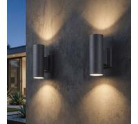 2x lampada da parete, lampada da esterno, lampada da giardino, Up Down, antracite, vetro, IP44