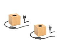 2x lampada da tavolo HITO switch in vero legno (albero della gomma) quadrato