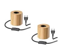 2x lampada da tavolo HITO switch in vero legno (albero della gomma) rotonda