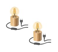 2x lampada da tavolo HITO switch in vero legno (albero della gomma) rotonda