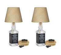 2x lampada da tavolo in sughero FLAKO con interruttore e cavo tessile in canapa