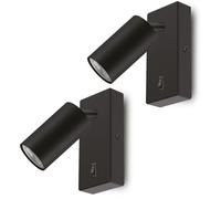 2x lampada LED da parete con interruttore, nera, IP20, 40W, bianco caldo