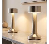 2x Lampada Notturna LED Da Tavolo CCT Argento Touch Dimmer H 21 cm [EEK: F]