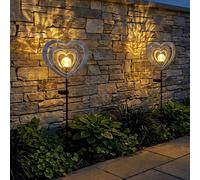 2X Lampada Solare LED Da Giardino Cuore Argento Grigio Vetro Nera H 82 cm [EEK: Non valutato]