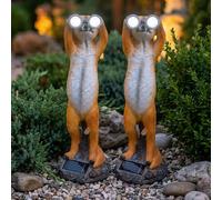 2x Lampada Solare LED Erdmännchen Esterno Sensore Crepuscolare Marrone 39,5 cm