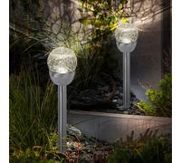 2x Lampada Solare Luce per Esterni a Sfera con Picchetto Vetro Rotto Argento LED