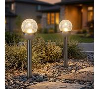 2x Lampada Solare Luce per Esterni a Sfera con Picchetto Vetro Rotto Argento LED