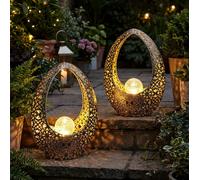 Lampade solari orientali per la decorazione del giardino all'aperto decorazione del balcone all'aperto, sfera decorativa in vetro forato bronzo oro, 1x LED bianco caldo, LxH 21,5 x 27,5 cm, set di 2