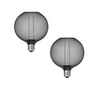 2x lampadina E27 LED a gabbia metallica nera G120 extra bianco caldo (1800 K)