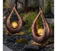 2x LED Esterni Zona Solare Steh Lampade Bronzo Vetro Sfera Veranda Illuminazione