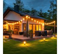 2x LED luce esterna stringa giardino luce solare nero corda di canapa L 460 cm