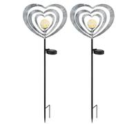 2x LED luce solare lampada da giardino cuore di vetro luce sentiero metallo grigio argento H 82 cm