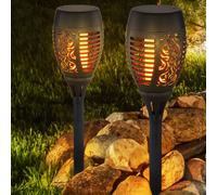 2x LED Solare Esterno Plug-In Lampade Fustellati Fuoco Flacker Effetto Giardino