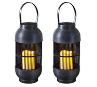 2x LED Solare Lanterna Con Candela Tremolante Intemperie Lampada a Sospensione
