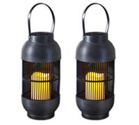 2x LED Solare Lanterna Con Candela Tremolante Intemperie Lampada a Sospensione