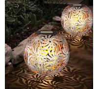 2x LED solari esterni plug-in luci giardino percorso decorazione terrazza treccia palle terra picchetto lampade argento