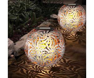 2x LED solari esterni plug-in luci giardino percorso decorazione terrazza treccia palle terra picchetto lampade argento