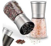2X Macina Pepe e sale Manuale Compatto 190 ml Argento | Macinino in ceramica regolabile per sale, pepe e peperoncino, ricaricabile e fornito senza spezie
