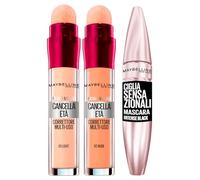 2x Maybelline New York Correttore Liquido Il Cancella Età con Bacche di Goji Colori 02 Nude e 01 Light + 1x Mascara Volumizzante Ciglia Senzazionali Intense Black