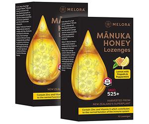 2x Melora - Caramelle al Miele di Manuka UMF®15+ al Limone Propoli e Menta - Con zinco e Vitamina D - Pacchetto da 2 confezioni da 12 caramelle l'uno - Benessere della Gola