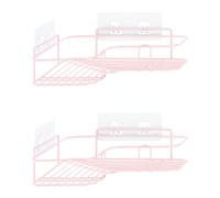 Navaris 2X Mensola Doccia Angolare Senza Foratura - Mensole Angolari Muro Bagno - Portaoggetti Docce da Appendere - Porta Sapone Angolo Adesivo Rosa