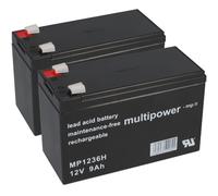 2X Multipower Blei-Akku MP1236H Pb 12V 9Ah Hochstrom, Faston 6,3Mm AGM Bleigel