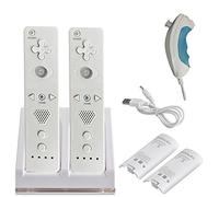 2x Ordinary Remote Controller, 2x Nunchuk Controller & 1x Charging Dock Controller Includes 2 Pcs of 2800mAh Battery Pack For Nintendo Wii & Wii U Remote - Plum Blossom D-Pad & Triangle Buttons