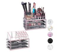 2x Organizer make-up, porta trucchi e rossetti contenitore trasparente-pink