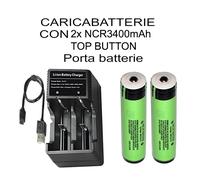 2x Panasonic Top Pin + CARICABATTERIE 2 SLOT Batterie NCR 3400mAh Originali