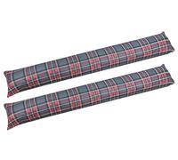 2x Paraspifferi Imbottiti Isolante Per Porte E Finestre Lavabili Sfoderabili In Cotone Risparmio Energetico Fermaporta Paravento 110Cm Sottoporta Salsicciotto Isolamento Termico - Tartan Antracite