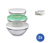 2x Pasabahce Set 3 pezzi frigo Snack in vetro trasparente con coperchio in