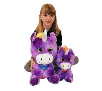 2x Peluche Unicorno Dolce Occhi Glitter 38cm + 25cm Grande Bambini Ragazzi