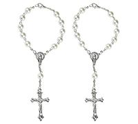 2X Perle Artificiali Bianche Rosario Braccialetti Perline Preghiera Cattolica Regali per Prima Comunione Battesimo Bomboniere Cattoliche per Donne Oro Verde Bracciale Portafortuna per Uomo e Donna in