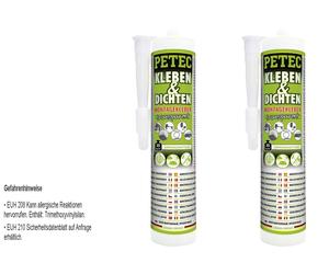 2X Petec Colla E Sigillatura Colla Di Montaggio Ecoline Trasparente 290Ml