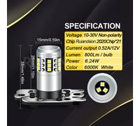 2x PH16W LED Lampadina Indicatore Dell'automobile Lampada Inversa 10-30V Bianco
