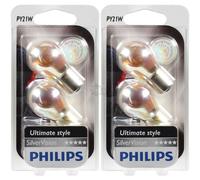 2x Philips PY21W Argento Visione 21W 12V BAU15s Set 2 Pezzo Pera Indicatore Crom