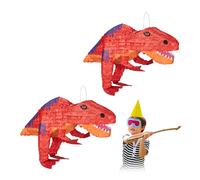 2x Pignatta dinosauro, pentolaccia T-Rex, per compleanni bambini, rosso