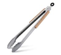 2x Pinza da Barbecue, Acciaio Inox e Manico in Legno, Accessori Griglia e Cucina, Lunga 38 cm, Argentato Marrone