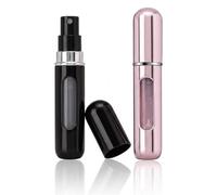 2x Porta Profumo da Viaggio Ricaricabile 5ml, Atomizzatore Profumo Portatile con Ricarica dal Basso e Finestra Visiva per Borsetta e Volo, Nero e Rosa