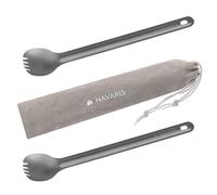Navaris Set 2X Posate da Campeggio in Titanio - Posata Spork 2in1 Forchetta Cucchiaio Ultra Leggero per Camping Trekking Picnic - Custodia Inclusa