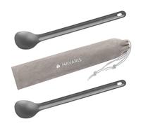 Navaris Set 2X Cucchiai da Campeggio in Titanio - Posata Extralunga - Cucchiaio Ultra Leggero per Camping Trekking Picnic - Custodia Inclusa