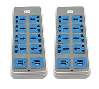 2X Power Strip Surge Protector with 4 USB and 8 Outlets 6.5 Feet Extension Cord 3000W 10A for Home Dorm-US Plug