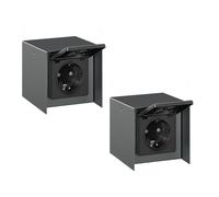 2x presa di corrente da esterno 1-fold STEDDA IP44 acciaio inox antracite Prese