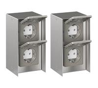 2x presa di corrente da esterno 2 prese verticali STEDDA IP44 in acciaio inox