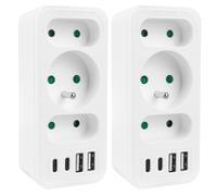 2x Prese Tripla Presa USB-A USB-C Connessione 20W Bianco