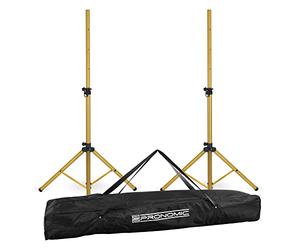 2x Pronomic SPS-1S GD Supporto per Altoparlente in acciaio - Supporto per diffusori con stabile treppiede - 120-193 cm - Per palcoscenico, band e DJ - Borsa inclusa - Oro